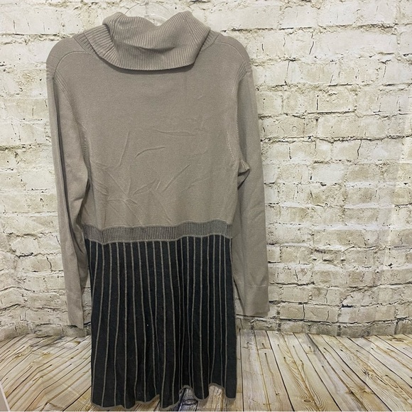 Calvin Klein Beige Charcoal Gray Stretch Cowl Neck Sweater Dress - Picture 4 of 6
